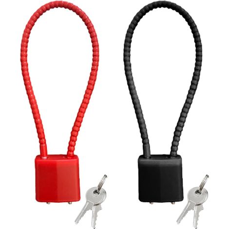SHINING HOUSE Lot de 2 cadenas avec clé, cadenas longs en étrier, verrous à câble métallique malléables, verrous antivol pour vélos, casiers (noir, rouge)