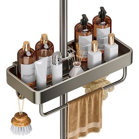 Hanging shower caddy, no-drill shower storage rack, gun grey, fits 22-25 mm diameter pipes (1/5)