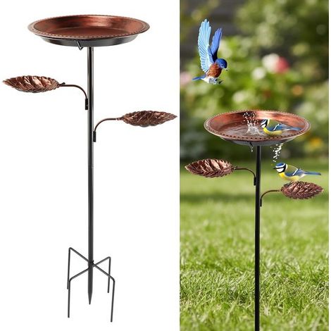 Bain d'oiseaux sur pied – Bronze vintage – Hauteur 93 cm – Vasque 30 cm – Extérieur (1/5)
