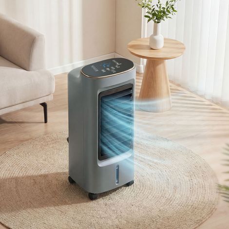 Refroidisseur air mobile 4-en-1 humidificateur purificateur ventilateur oscillation 90° 4 vitesses 3 modes, gris