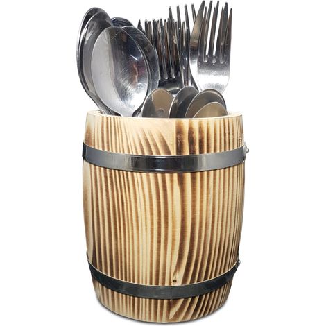 Porta posate in legno, organizer per utensili da cucina, cotto (1/5)