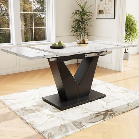 Esstisch 99-159x75x75 cm Weiß-Schwarz aus MDF und Metall mit ausziehbarer Tischplatte (1/5)