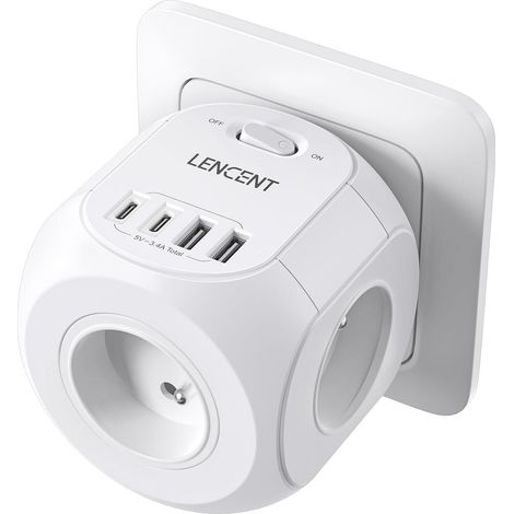 Multiprise Murale Cube Interrupteur 4 Prises & 2 Type C & 2 USB A (1/5)