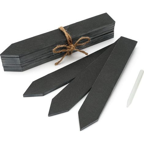 LaBlanc – 10 Stück 20 x 3 cm Schiefer-Pflanzenetiketten für Pflanzen, Gartenetiketten für den Außenbereich mit Stift, Gemüsegartenetikett, Setzlingsetikett