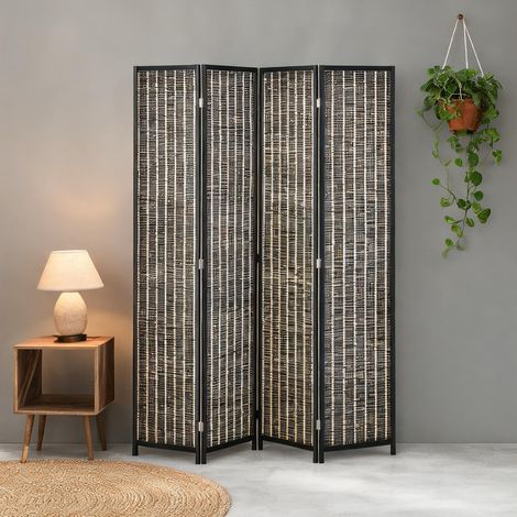 Paravent pliant en bambou 180 x 180 cm séparateur de pièce brun (1/5)