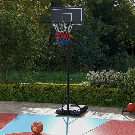 Panier de basket réglable 220-250 cm sur pied avec roues, panneau incassable, idéal pour jardin et terrain sport.