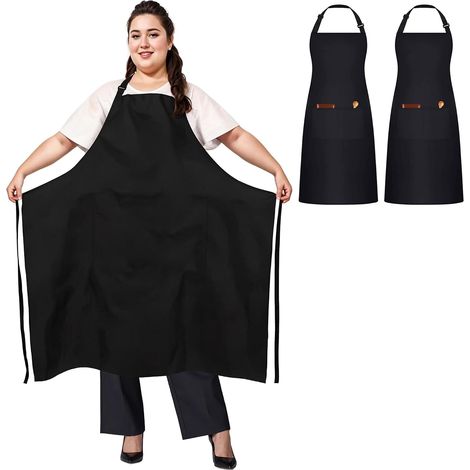 Lot de 2 Tabliers Noir Grande Taille avec 2 Poches, Grand Tablier de Cuisine, Réglable Tablier pour Hommes et Femmes, Travail Tablier pour Restaurant, Bistrot, Bar, Café, Jardin (Noir) (1/5)
