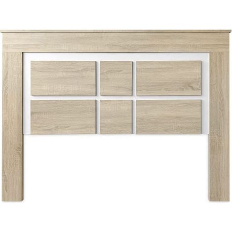 Home Heavenly® - Cabecero cama JANA 160x120 cm. Cabecero con patas con diseño central de plafones de estilo nórdico rústico. Color: Roble Cambria - Blanco (1/5)