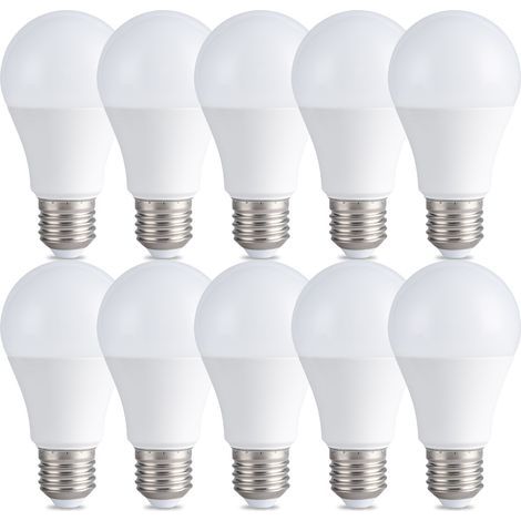 Confezione da 10 lampadine LED A60 — 6500 K, 9 W, 950 lumen. Durata ultra-lunga di 25.000 ore. Attacco a vite E27. (1/5)