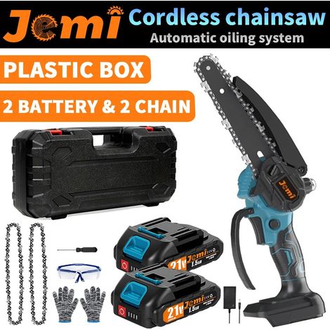 Scie à chaîne électrique rechargeable sans fil portable de 6 pouces avec deux batteries, coupe-bois, outil d'élagage de verger de jardin, 2battery 2chains (1/5)