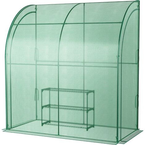 Serra da giardino inclinata 200 x 100 x 215 cm con ripiano per piante a 3 livelli e protezione solare in PE verde 200020780