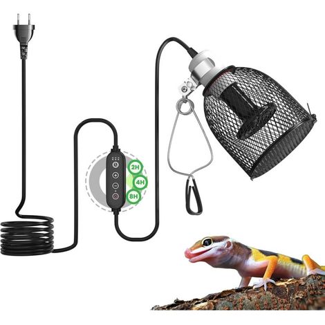 Lampe Chauffante pour Terrarium avec et Minuterie, pour Tortues, Abat-jour E27 pour Reptiles avec 1 Lampe Chauffante Céramique 75W pour Reptiles, Tortue, Caméléon (1/5)