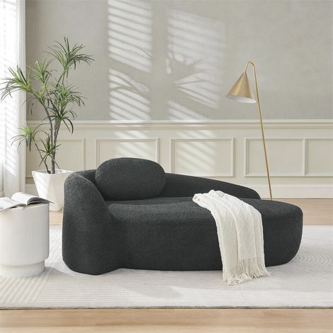 Canapé bouclette 1 place 100x70x75cm - Fauteuil salon rembourré design arrondi avec coussin confortable pour studio - Noir (1/5)