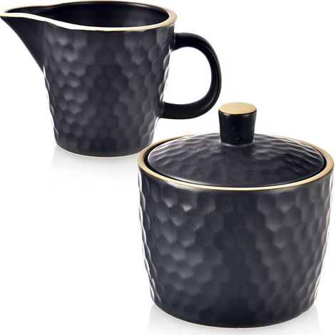 Zuckerdose und Sahnekännchen aus schwarzer Keramik, TEA time 100 ml / 320 ml, 2 Stück. (1/5)