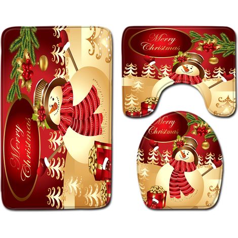 Badezimmerteppich-Set 3-teilig, rutschfeste Badematten, Weihnachtsmann-Aufdruck, weiche Badematte mit starker Wasseraufnahme für Badezimmer, Schlafzimmer, Küche, Toilette und Badewanne (5)