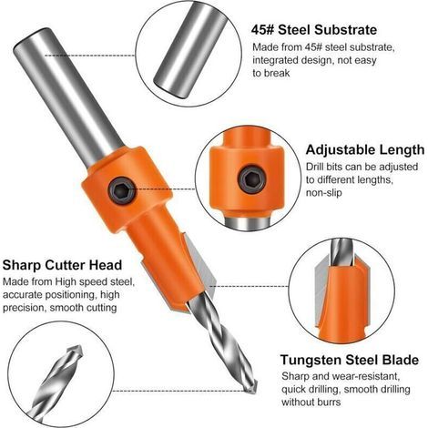 Jeu de 5 forets à fraiser HSS avec tête conique pour vis autotaraudeuses – diamètres 2,8 mm 3 mm 3,2 mm 3,5 mm 4 mm (1/5)