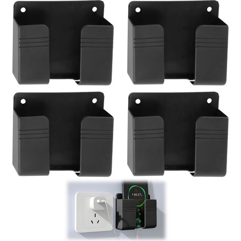 Lot de 4 Supports Muraux Autocollants pour Téléphones Portables, Support Telephone Mural avec Port de Charge, Idéal pour Les Télécommandes et Les Petites Pièces, Noir (1/5)