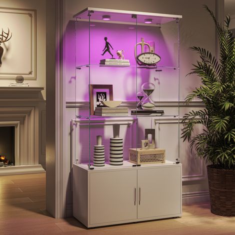 Vitrine vitrée, Vitrine Exposition avec serrure, Vitrine de Collection 2 porte, Armoire vitrée avec LED et 2 étagères , Étagère de Présentation (1/5)