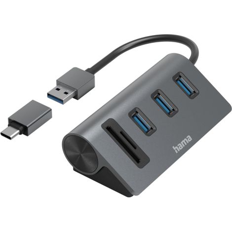 Hub/lettore di schede Hama OTG 5 porte 3x USB-A SD MicroSD incl (1/4)