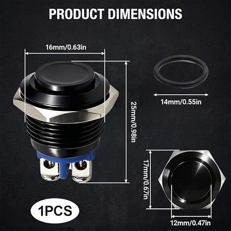 Bouton Poussoir Momentané 12V 16mm, Interrupteur Rond 220V Mini Push Switch Noir Voiture DIY (1/4)