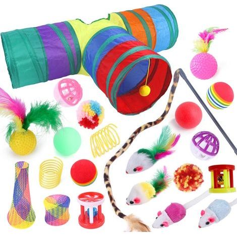 Set di 22 giocattoli per gatti più tunnel multicolore (1/5)