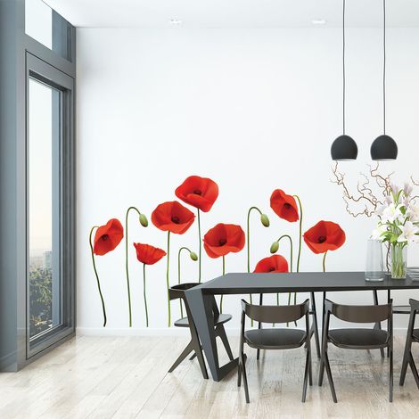 Stickers muraux Sticker Mural Autocollant - FLEURS COQUELICOTS VERMEIL - adhésifs fond transparent - 20x25cm (1/5)