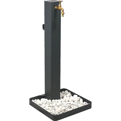 Fontana da Giardino Design a Colonna Quadrata Rubinetto in Ottone e Base con Ciottoli Antracite (1/4)