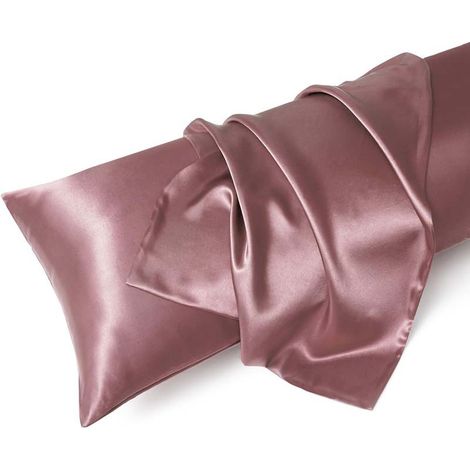JSSEVN - Set of 2 satin pillowcases - Brown pillowcase for skin tone, standard size with envelope closure, 51 x 76 cm (1/5)