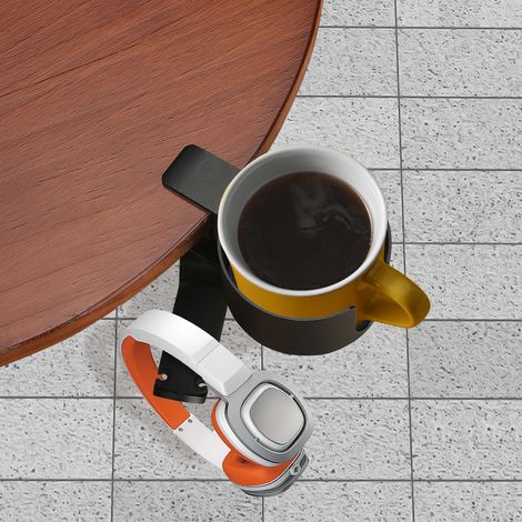 Support de tasse de bureau rotatif en aluminium 8,5x5 cm pour rangement café et casque, lot de 5 minimum, breveté USA Japon, argenté (1/5)