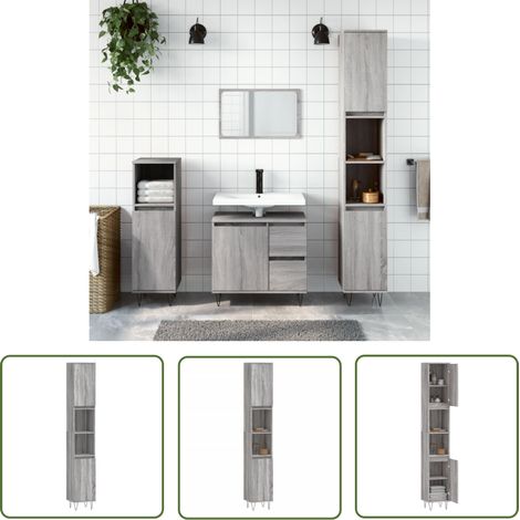 Maison Exclusive Badschrank Grau Sonoma 30x30x190 cm