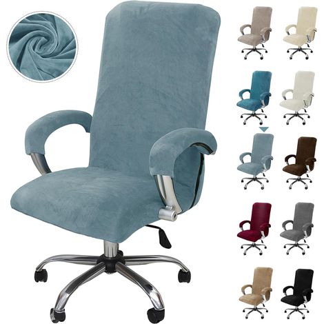 Housse de chaise de bureau avec accoudoirs extensibles en velours - Housse de fauteuil de jeu - Housse élastique pour chaise de bureau d'ordinateur - Chaise pivotante - Gris-bleu - Taille L (1/5)