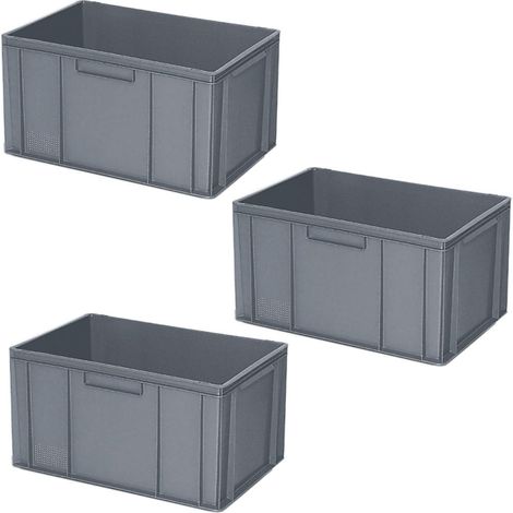 BRB 3 récipients Euro avec 2 poignées, 600 x 400 x 320 mm, 63 l, gris