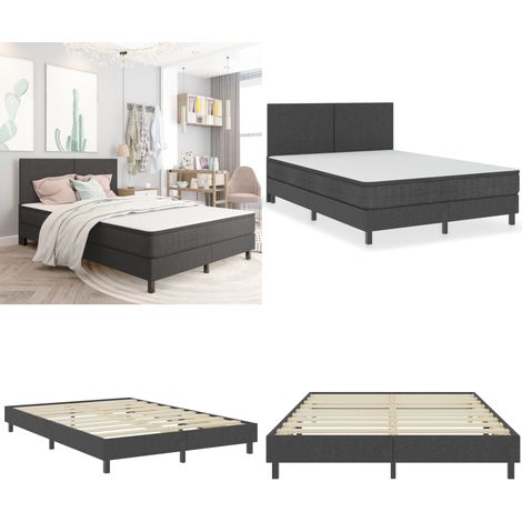 Boxspring-Bettgestell Grau Stoff 160x200 cm - Boxspringbett - Bettrahmen - Doppelbett - Grau - Stoffbettwäsche - Home & Living