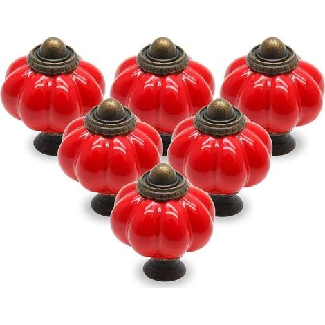 Set mit 12 roten Keramik-Türgriffen, Schubladengriffen, Vintage-Kürbis-förmigen Schrankgriffen mit Befestigungsschrauben, Griffen (1/5)