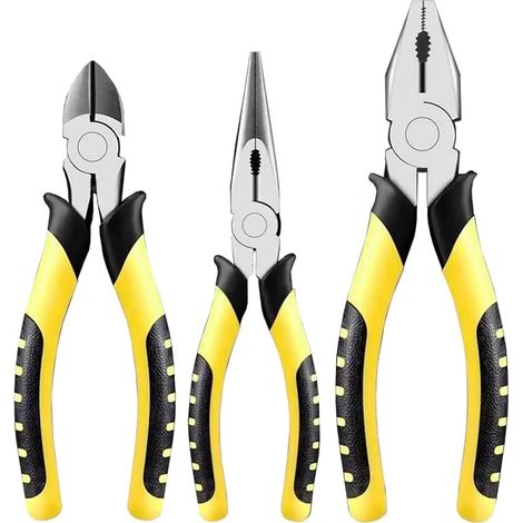 Pinces à bec long, 3 pièces/6"/8", acier carbone, noir/jaune (1/4)