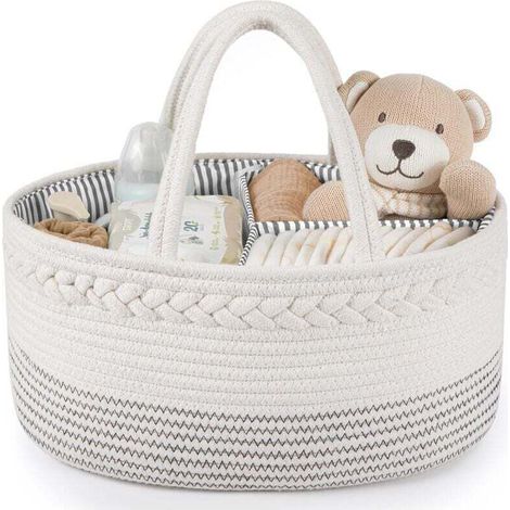 Boîte de rangement pour couches bébé, panier de rangement en corde de coton, grand panier de rangement pour nouveau-nés, garçon et fille, un indispensable pour la liste de cadeaux de naissance (1/4)