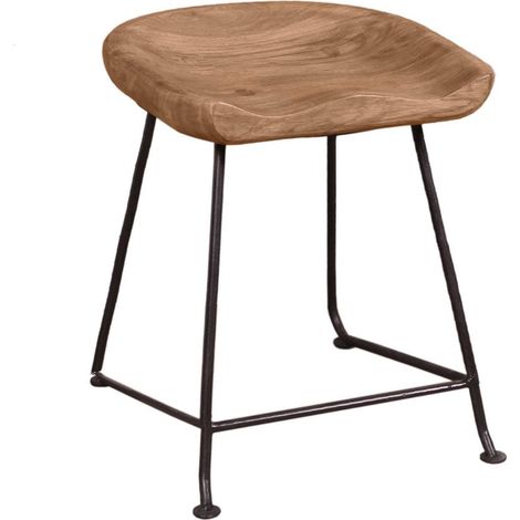 Tabouret de Bar en Bois d'Acacia Naturel et Métal Style Industriel avec Repose-Pieds - PANGIVO (1/5)