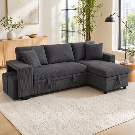 Sofá cama chaise longue con almacenaje y USB gris OKMYHOME (1/5)