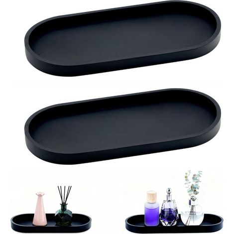 2 Pièces Plateau Salle de Bain Noir,25x11 cm,Plateaux de Rangement (1/5)