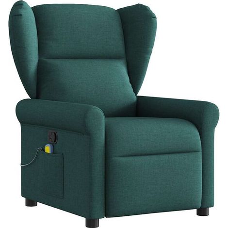 Fauteuil de massage inclinable en tissu vert foncé