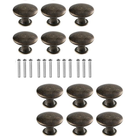 Lot de 12 poignées de porte en bronze avec vis, style vintage antique, pour tiroirs, armoires, cuisines, commodes, meubles de bureau (30 mm, bronze) (1/5)