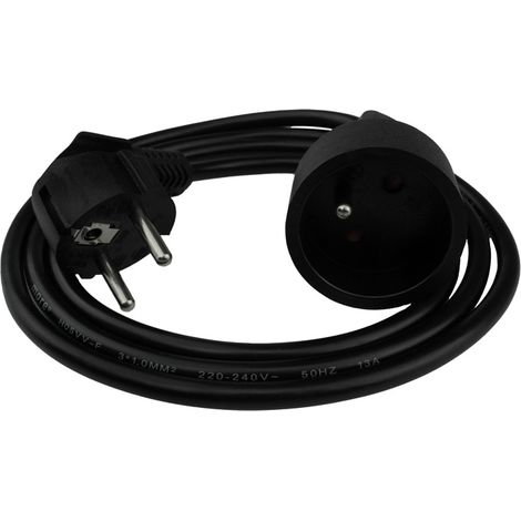 Verlängerungskabel mit 1 Steckdose, 1,5 m, mit/ohne 3x1,0mm²-Stecker, schwarz