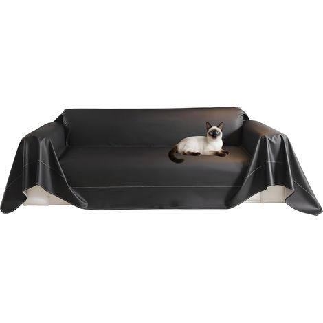 Housse de Canapé Clic Clac Imperméable 260x180 cm,Couverture Anti-Taches 3 Places en Cuir Synthétique (Black 2, L) (1/5)