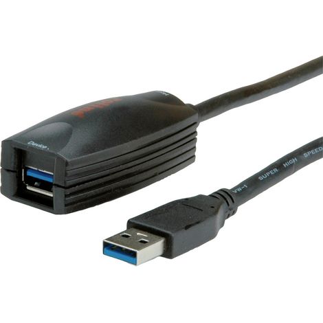 Roline USB-Kabel USB 3.2 Gen1 USB-A Stecker, USB-A Buchse 5.00 m Schwarz 12.04.1096