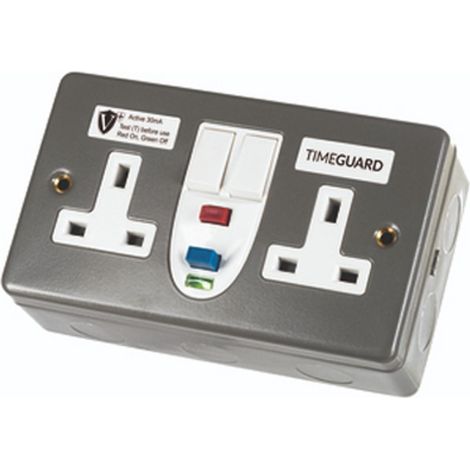 Timeguard RCD07MAVN Valiance Double Gang Metal Switched Socket RCD Protected Active