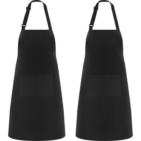 2 Pack Tablier de Cuisine pour Homme et Femme, Tablier Cuisine Noir Réglable avec 2 Grandes Poches, Tablier de Cuisine Étanche Idéal pour Restaurant, Barbecue, Jardinage et Pâtisserie (1/5)