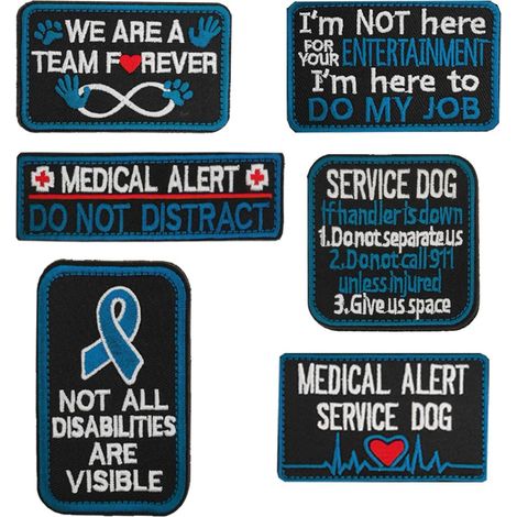 Lot de 6 patchs d'alerte médicale avec broderie tactique Hook and Loop pour chiens de taille moyenne et grande, chiens d'assistance, chiens de travail, harnais pour chien, chien de guidage, service (1/5)