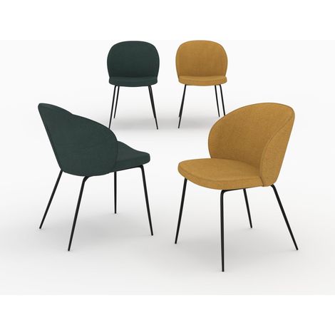 Pack de 4 sillas Groom en tejido bouclé amarillo y verde (1/4)