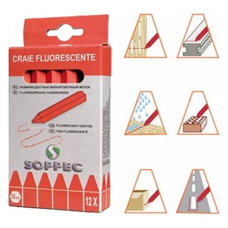 Boîte de 12 craies de marquage Fluorescente - ROUGE