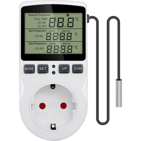 Termostato digitale con presa per riscaldamento e raffreddamento – Termostato universale con display LCD e timer, controllo della temperatura, colore bianco (1/5)